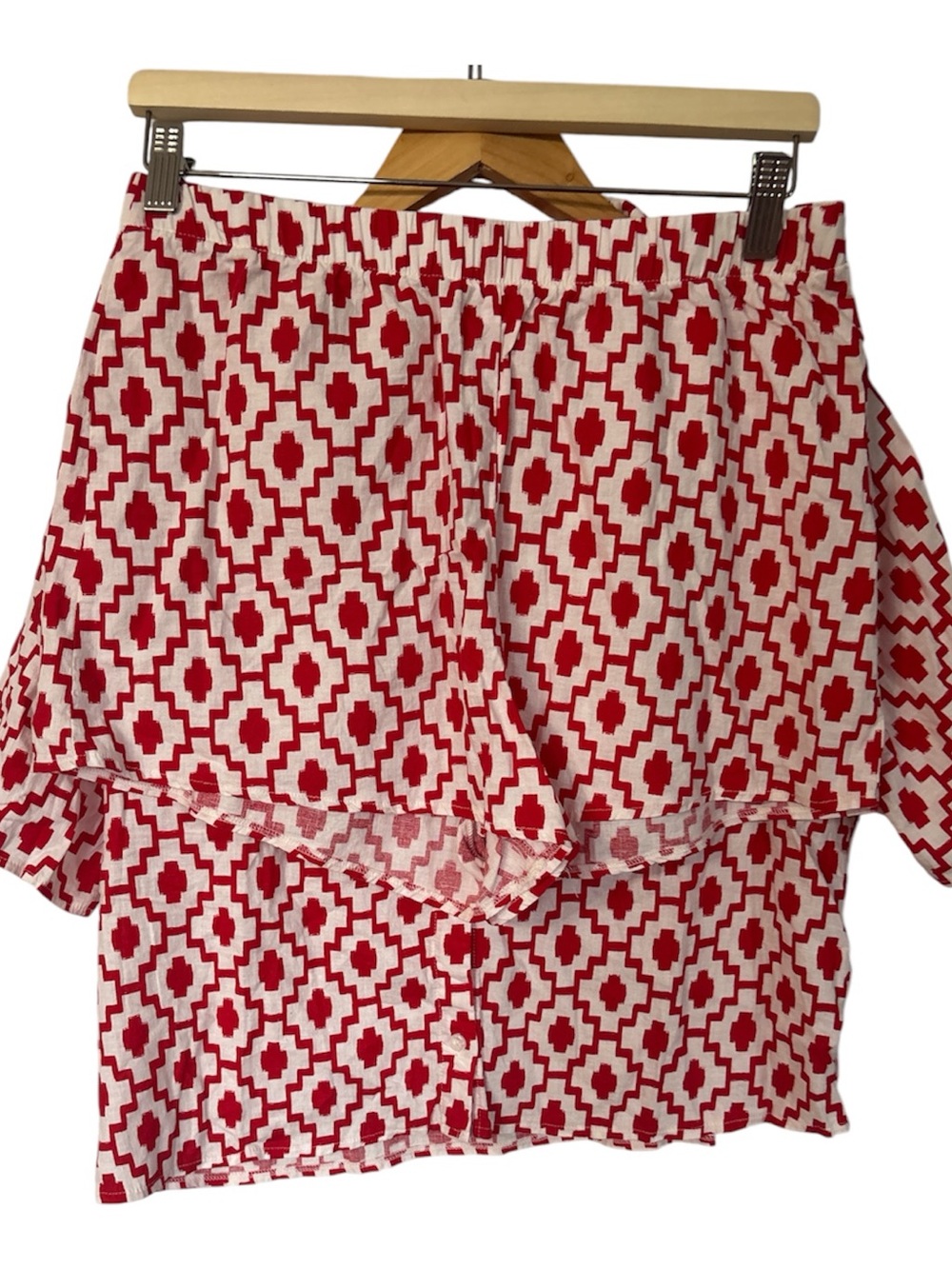 Shade & Shore Red and White Geometric button up and shorts